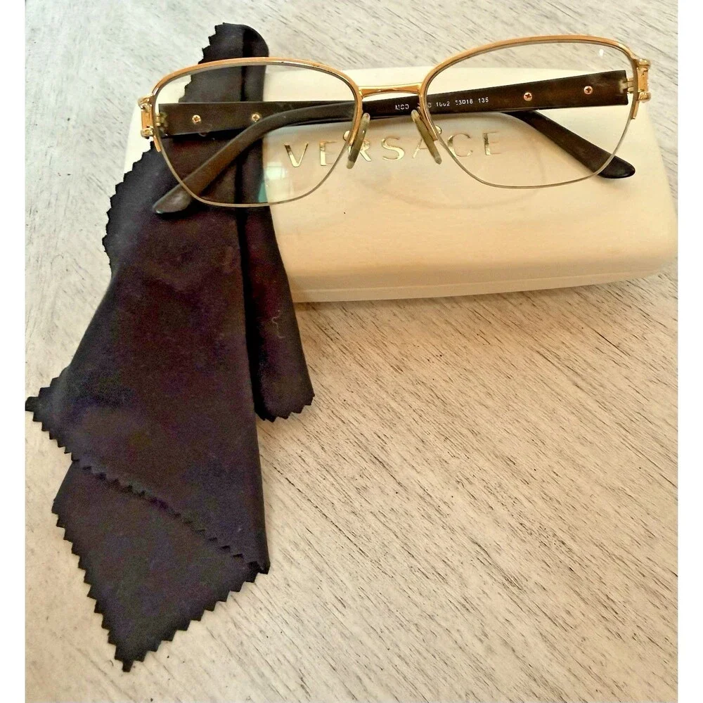 Versace MOD 1215-B 1002 Eyeglasses Half Rim Black Gold Italy 53-16-135 Luxottica